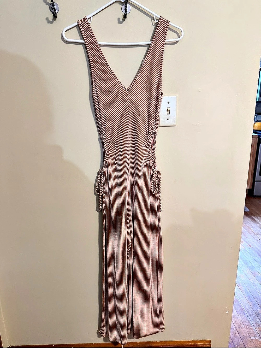 Striped Wide Leg Jumpsuit in Brown & White Size Small